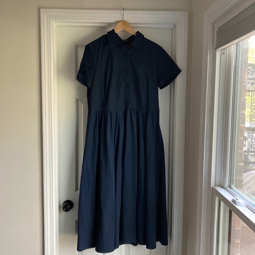 Women's Navy Blue Cotton Poplin Shirtdress, size XL